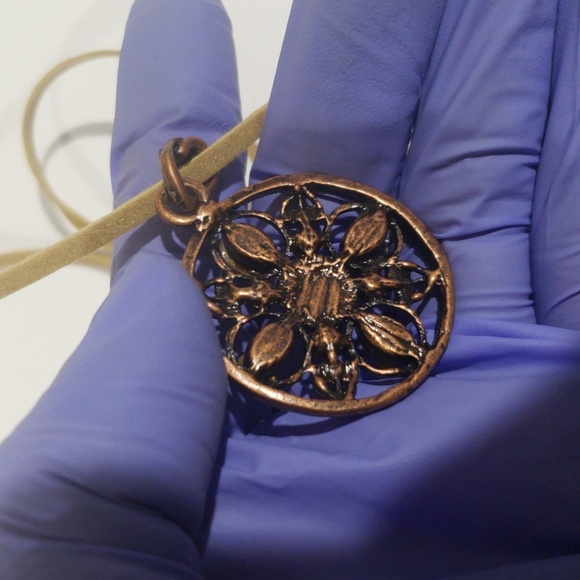 Tan color Cord Filigree Brown Circle Design Pendant Necklace, Women's Jewelry #2 - Picture 8 of 8